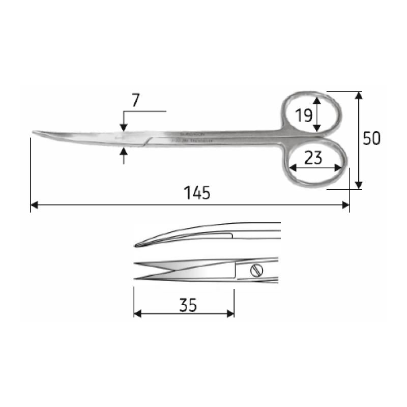 Ножиці J-22-281 анатомічні Metzenbaum, 14,5 см , гострий/гострий, загнуті